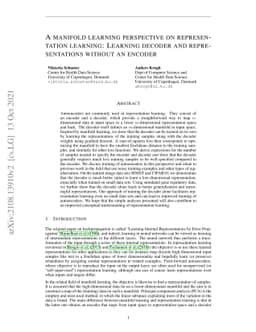 A manifold learning perspective on representation learning: Learning
  decoder and representations without an encoder