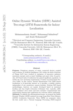 Online Dynamic Window (ODW) Assisted Two-stage LSTM Frameworks for
  Indoor Localization