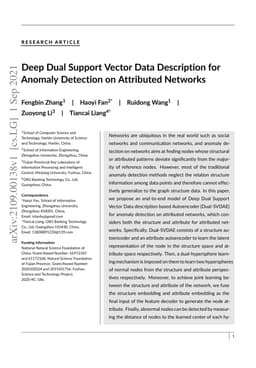 Deep Dual Support Vector Data Description for Anomaly Detection on
  Attributed Networks