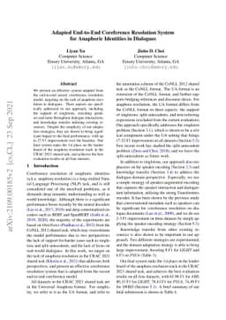 Adapted End-to-End Coreference Resolution System for Anaphoric
  Identities in Dialogues