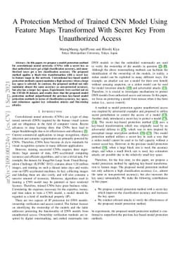 A Protection Method of Trained CNN Model Using Feature Maps Transformed
  With Secret Key From Unauthorized Access