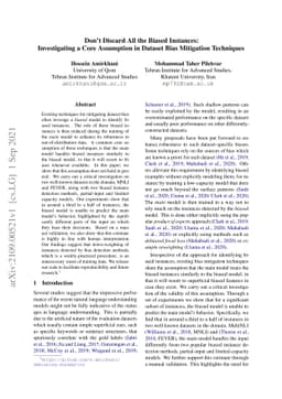 Don't Discard All the Biased Instances: Investigating a Core Assumption
  in Dataset Bias Mitigation Techniques