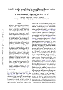 CodeT5: Identifier-aware Unified Pre-trained Encoder-Decoder Models for
  Code Understanding and Generation