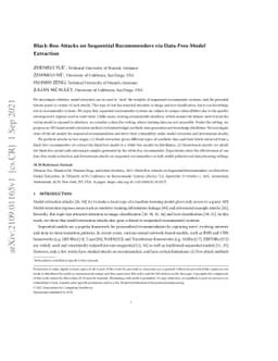 Black-Box Attacks on Sequential Recommenders via Data-Free Model
  Extraction