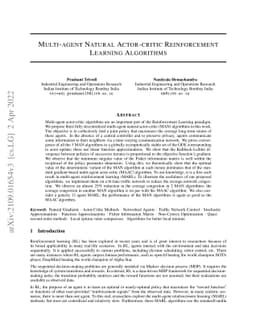 Multi-agent Natural Actor-critic Reinforcement Learning Algorithms