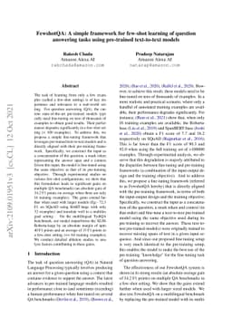 FewshotQA: A simple framework for few-shot learning of question
  answering tasks using pre-trained text-to-text models