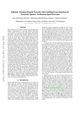 Efficient Attention Branch Network with Combined Loss Function for
  Automatic Speaker Verification Spoof Detection
