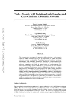 Timbre Transfer with Variational Auto Encoding and Cycle-Consistent
  Adversarial Networks