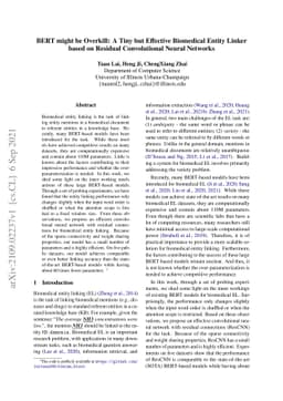 BERT might be Overkill: A Tiny but Effective Biomedical Entity Linker
  based on Residual Convolutional Neural Networks