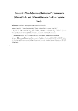 Generative Models Improve Radiomics Performance in Different Tasks and
  Different Datasets: An Experimental Study