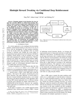 Hindsight Reward Tweaking via Conditional Deep Reinforcement Learning