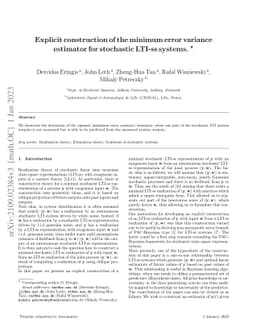 Explicit construction of the minimum error variance estimator for
  stochastic LTI state-space systems