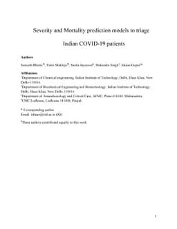 Severity and Mortality Prediction Models to Triage Indian COVID-19
  Patients