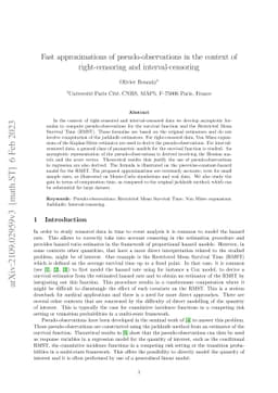Fast approximations of pseudo-observations in the context of
  right-censoring and interval-censoring