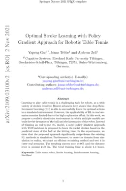 Optimal Stroke Learning with Policy Gradient Approach for Robotic Table
  Tennis