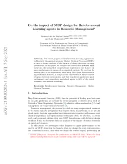 On the impact of MDP design for Reinforcement Learning agents in
  Resource Management