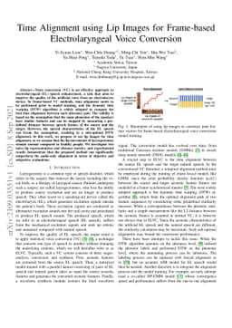 Time Alignment using Lip Images for Frame-based Electrolaryngeal Voice
  Conversion