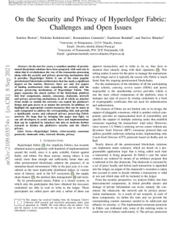 On the Security and Privacy of Hyperledger Fabric:Challenges and Open
  Issues