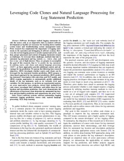 Leveraging Code Clones and Natural Language Processing for Log Statement
  Prediction