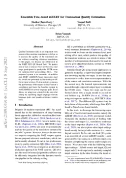 Ensemble Fine-tuned mBERT for Translation Quality Estimation