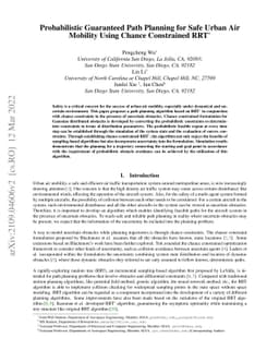 Probabilistic Guaranteed Path Planning for Safe Urban Air Mobility Using
  Chance Constrained RRT