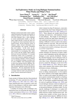 An Exploratory Study on Long Dialogue Summarization: What Works and
  What's Next
