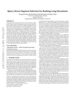 Query-driven Segment Selection for Ranking Long Documents
