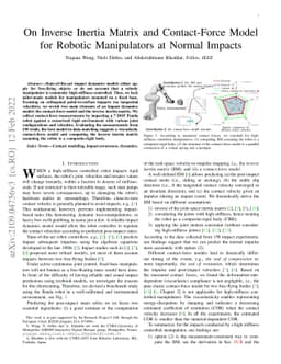 On Inverse Inertia Matrix and Contact-Force Model for Robotic
  Manipulators at Normal Impacts