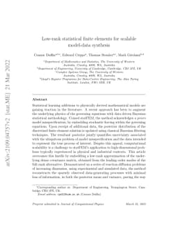 Low-rank statistical finite elements for scalable model-data synthesis