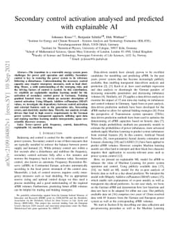 Secondary control activation analysed and predicted with explainable AI