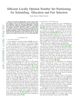 Efficient Locally Optimal Number Set Partitioning for Scheduling,
  Allocation and Fair Selection