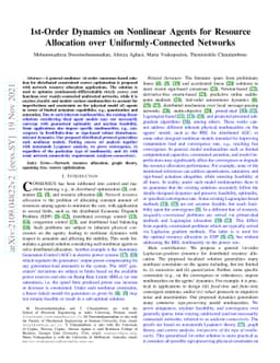 1st-Order Dynamics on Nonlinear Agents for Resource Allocation over
  Uniformly-Connected Networks