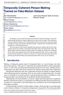 Temporally Coherent Person Matting Trained on Fake-Motion Dataset