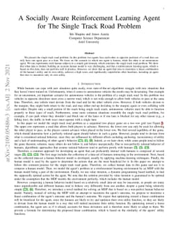 A Socially Aware Reinforcement Learning Agent for The Single Track Road
  Problem