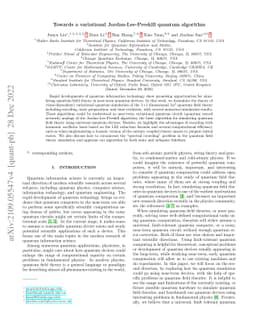Towards a variational Jordan-Lee-Preskill quantum algorithm