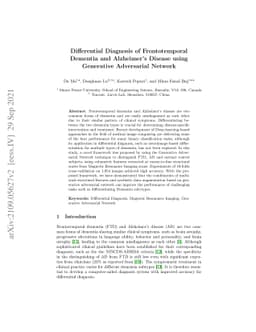 Differential Diagnosis of Frontotemporal Dementia and Alzheimer's
  Disease using Generative Adversarial Network