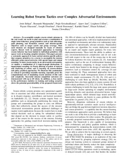 Learning Robot Swarm Tactics over Complex Adversarial Environments
