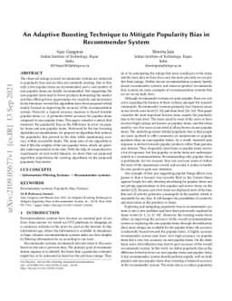An Adaptive Boosting Technique to Mitigate Popularity Bias in
  Recommender System