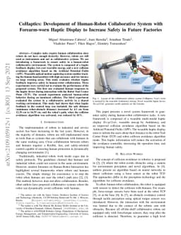 CoHaptics: Development of Human-Robot Collaborative System with
  Forearm-worn Haptic Display to Increase Safety in Future Factories
