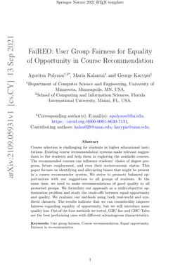 FaiREO: User Group Fairness for Equality of Opportunity in Course
  Recommendation
