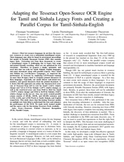 Adapting the Tesseract Open-Source OCR Engine for Tamil and Sinhala
  Legacy Fonts and Creating a Parallel Corpus for Tamil-Sinhala-English