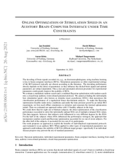 Online Optimization of Stimulation Speed in an Auditory Brain-Computer
  Interface under Time Constraints