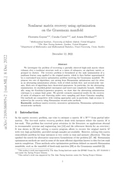 Nonlinear matrix recovery using optimization on the Grassmann manifold