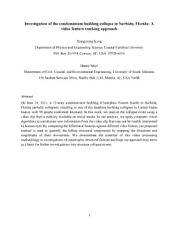 Investigation of condominium building collapse in Surfside, Florida: A
  video feature tracking approach