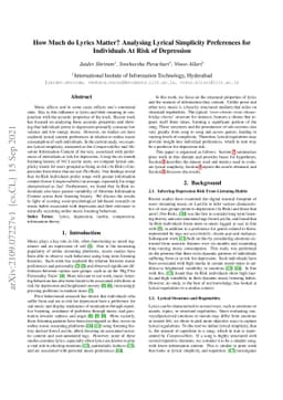 How Much do Lyrics Matter? Analysing Lyrical Simplicity Preferences for
  Individuals At Risk of Depression