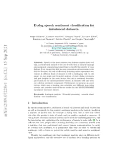 Dialog speech sentiment classification for imbalanced datasets