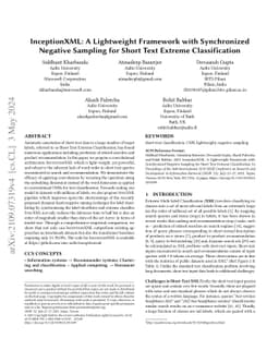 InceptionXML: A Lightweight Framework with Synchronized Negative
  Sampling for Short Text Extreme Classification