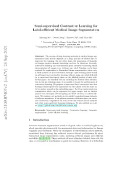 Semi-supervised Contrastive Learning for Label-efficient Medical Image
  Segmentation