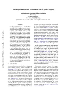 Cross-Register Projection for Headline Part of Speech Tagging