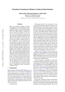 Translation Transformers Rediscover Inherent Data Domains